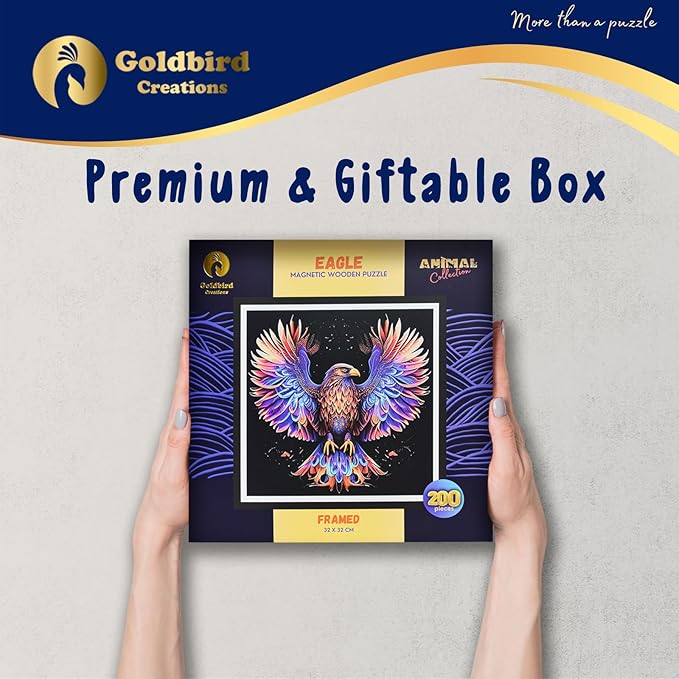 Magnetic Jigsaw Puzzles For Adults With Frame - Wooden Puzzle Animals 200 Piece - Lazer Cut Wooden Puzzles - Rompe Cabezas Para Adultos - Animal Head Wall Art Decor - Christmas & Birthday Gift (Eagle)