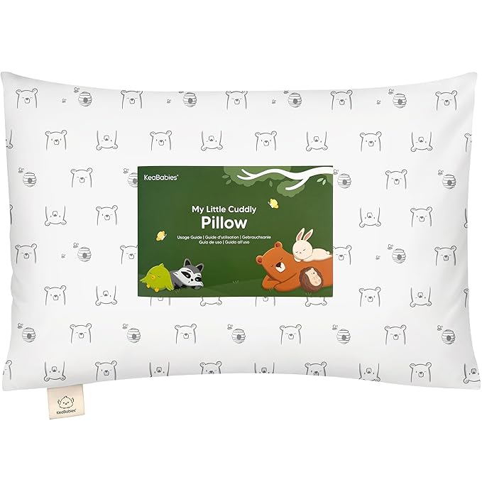 Toddler Pillow with Pillowcase - 13x18 My Little Cuddly Pillow, Viscose Derived From Bamboo Nursery Toddler Pillows for Sleeping,Kids Pillow,Small Travel Pillows, Mini Toddler Bed Pillow (Bumble Bear)