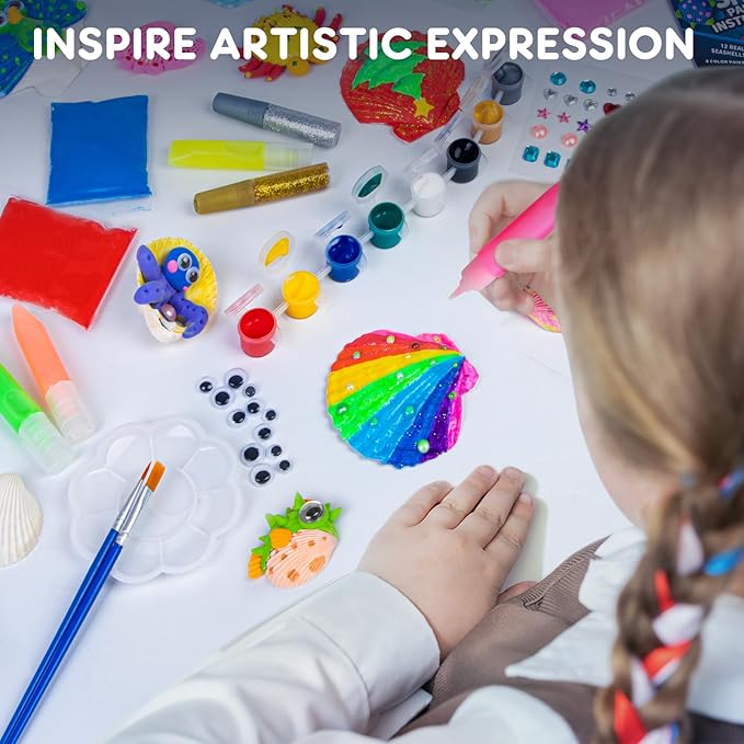 EPUMP Shell Painting Kit for Kids - Glow in The Dark Arts and Crafts Supplies Kits for Girls Boys - Kids Activities Creative Art Set Birthday Gifts DIY Paint Toys for Age 6 7 8 9 10 11 12 Years Old