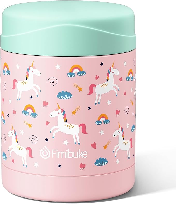 Fimibuke Insulated Kids Food Jar, 12 OZ BPA FREE Wide Mouth Stainless Steel Vacuum Thermos for Hot Cold Food for School Travel Leakproof Toddler Boy Girl Lunch Container Snack Cup for Fruits Veg Soup