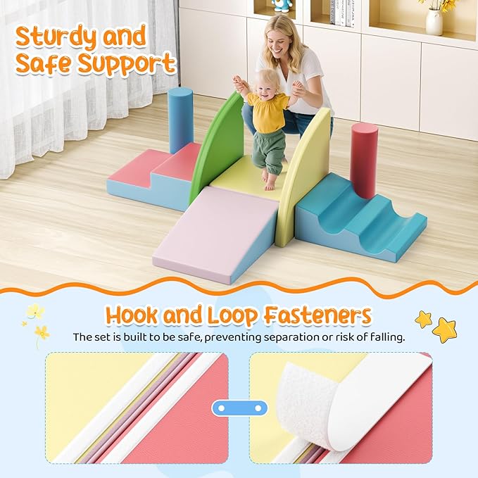 Lischwert Foam Climbing Blocks for Toddlers 1-3, 8pcs Soft Play Set with Crawling Exploration Toys, Indoor Outdoor Infant Safe Blocks for Baby Gym Toddler Playground