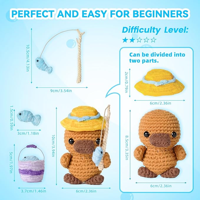 MOREJMTT Crochet Kit for Beginners Animal,Crochet Animal Kits,Crocheting Kit for Starters,Learn to Crochet with Step-by-Step Video Tutorials,Beginner Crochet Kits for Adults(Platypus)