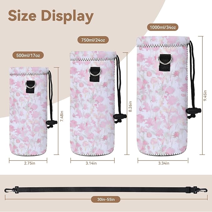 AUPET Water Bottle Bag Carrier,24oz/32oz Insulated Neoprene bottle Sling Holder Case Pouch Cover for 1000ML/750ML Bottles with Shoulder Strap for walking