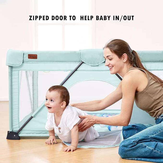 Baby Playpen Foldable, Playard for Babies and Toddlers, Portable Playpen Activity Center with 50 Balls+2 Handles for Travel, Indoor & Outdoor Play Pen with Mesh 50''x50''