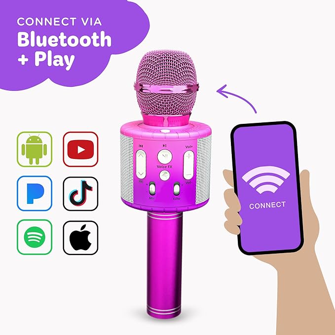 Move2Play, Kids Karaoke Microphone | Includes Pre-Loaded Songs & Bluetooth | Kids Birthday Party Gift | Toy for All Ages 2, 3, 4, 5, 6+ Year Old Girls, Boys & Toddlers