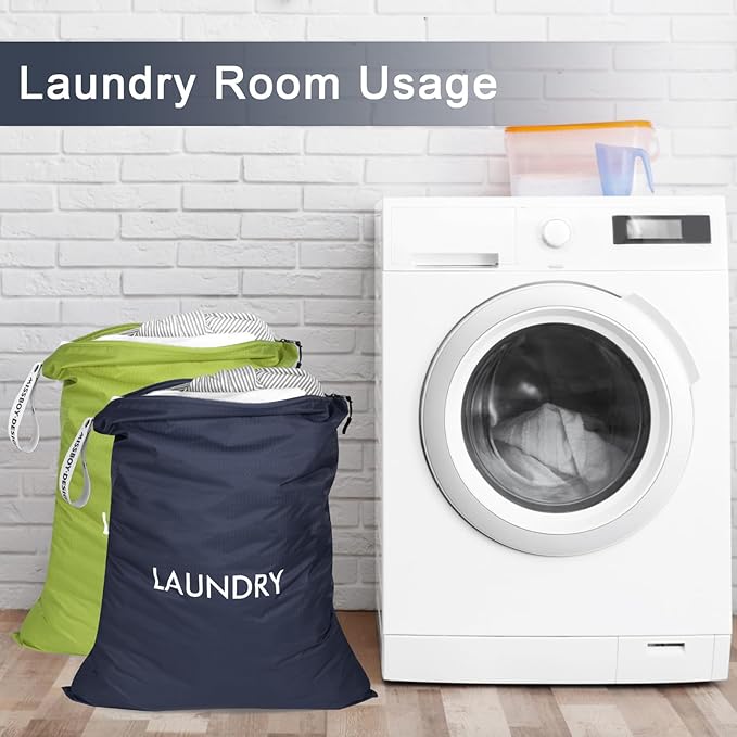 MissBoy 2 Pack Laundry Bags, Nylon Washable Wet Dry Bag, Travel Laundry Bags for Dirty Clothes, Swimming Bathing Suit Workout Wet Clothes Bag