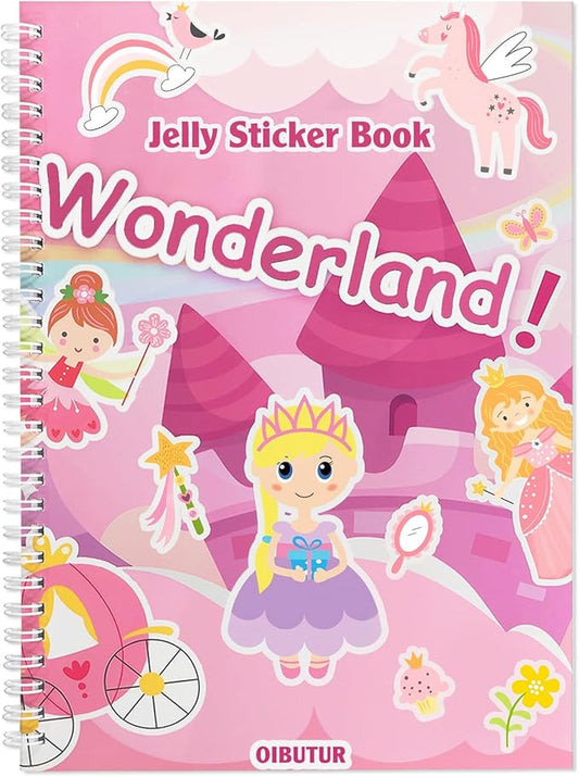 Jelly Sticker Books for Toddlers 2-4 Travel Essentials, Reusable Sticker Book + 8 Scenes + 2 Matching Games + 51 Large Princess Stickers for 1-3 Toddler Activities (Wonderland)