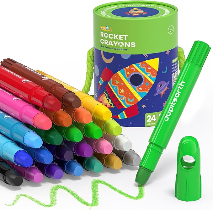 24 Colors Twist Crayons for Toddlers 1-3, Non-Toxic Washable Crayons for Ages 4-8 with Storage Bucket, Ultra-Silky and Easy to Hold Art Supplies, Ideal Coloring Gift for Boys and Girls