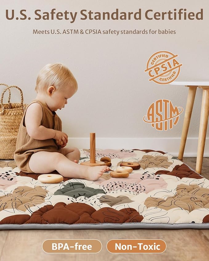 Blissful Diary Baby Play Mats for Floor, 47x47 Playpen Mat, Thicker Cushioning Padding Foam Playmat for Baby and Toddlers Infants, Non-Slip & Machine Washable, Boho Design