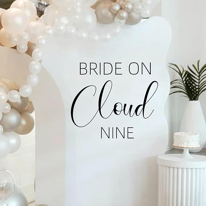 Bride On Cloud Nine Decal - Bride Shower Party Decorations, Wedding Engagement Bride-to-Be Bachelorette Party Supplies, Balloon Arch Background Wall Decor Cloud Sign Decal(Cloud Nine Decal)