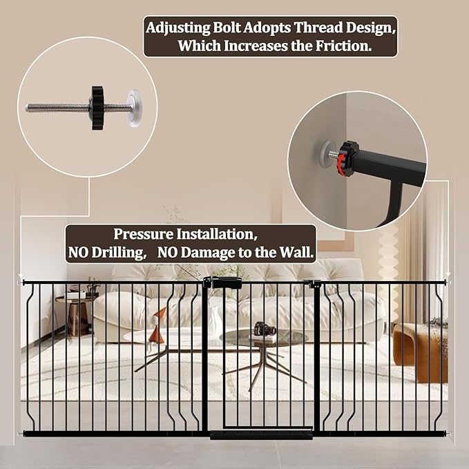 WAOWAO Baby Gate 62.20-71.26" Extra Wide Pressure Mounted Walk Through Swing Auto Close Safety Black Metal Toddler Kids Child Dog Pet Puppy for Stairs,Doorways,Kitchen