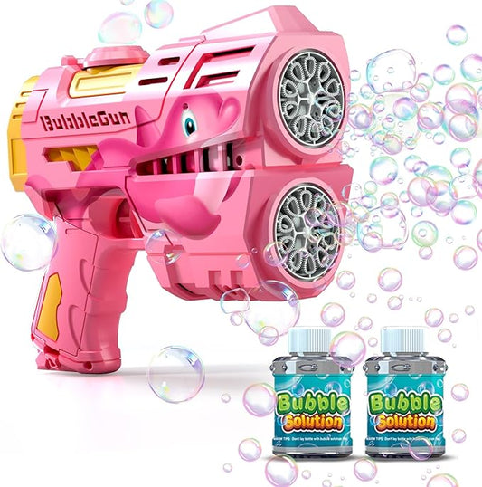 Rechargeable Pink Dolphin Bubble Guns for Kids, LED Light Up Bubble Machine Blower with 2 Bottles Bubble Refill Solution for Kids, Bubble Makers Blaster for Toddlers, Summer Wedding Toys Gift