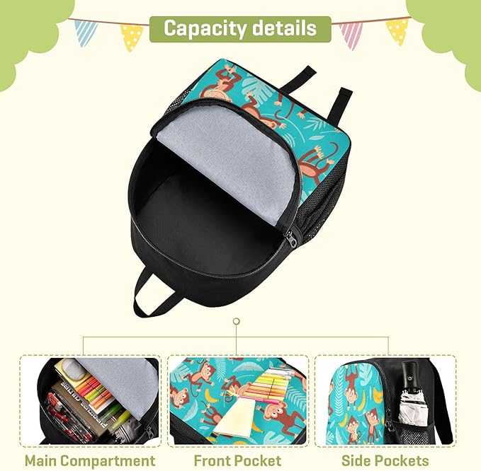 Monkey Banana Toddler Backpack Waterproof Mini Backpack Boys/Girls Cute Small Backpack Kindergarten Pre School Bags (M