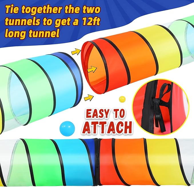 Moncoland Kids Play Tunnel Tent for Toddlers, Pack of 2 Colorful Pop Up Crawl Tunnel Toy for Baby or Pet, Collapsible Gift for Boy and Girl Play Tunnel Indoor and Outdoor Game