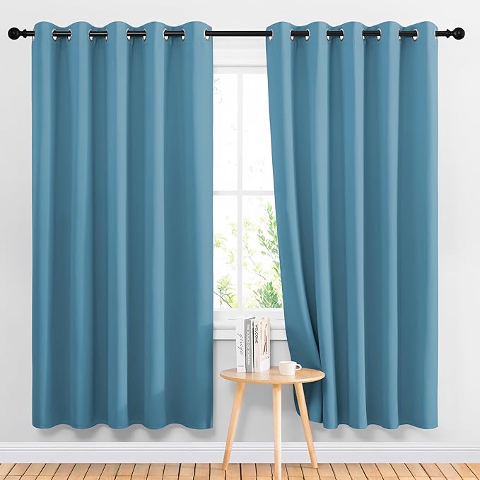 NICETOWN Blackout Curtains Panels for Window - Window Treatment Thermal Insulated Solid Grommet Blackout Drapes for Bedroom (Teal Blue, Double Panels, 66 by 72 Inch)