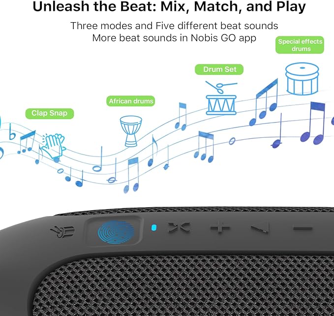 NOBIS Clip N1 Portable Bluetooth Speaker with App, Beat Mode, Up to 24H Playtime, IP68 Waterproof, BT 5.3, HD Sound, Stereo Pairing, Custom EQ, Perfect for Outdoor, Home and Adventure (Black)