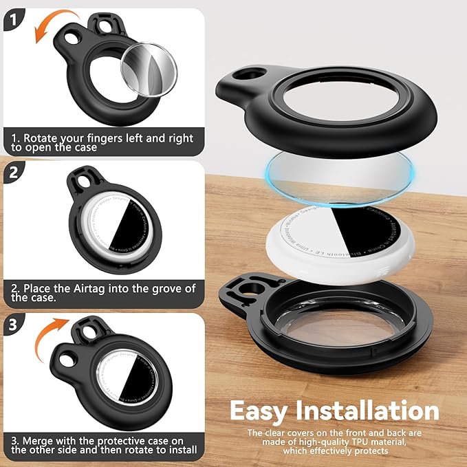 Upgrade Waterproof 2 Pack Airtags Holder with Apple Airtags Keychain, Hard PC Air Tag Case, Anti-Scratch & Shock Air tag Holder, Men's Women's Keyrings & Keychains -Black+Purple