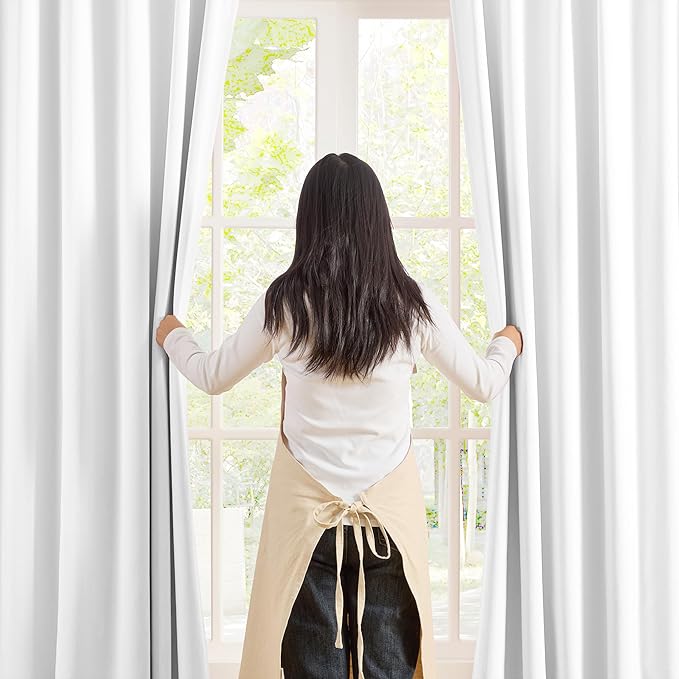 KEQIAOSUOCAI Pleated White Curtains 63 Inches Long,Half Blackout Room Darkening Short Window Curtain 63 Inch Length 2 Panel Set,Pinch Pleated Curtains with Hooks,40 by 63,Set of 2