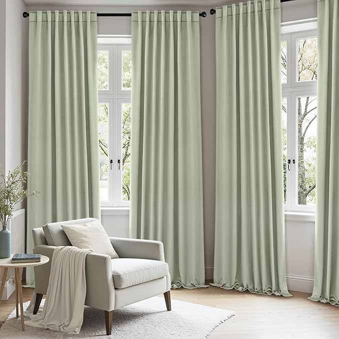 ANRODUO Back Tab Blackout Curtains for Bedroom Living Room, Rod Pocket Pinch Pleated Thermal Insulated Room Darkening Curtains 45 Inches Long 2 Panels, Sage Green, 42 x 45 Inch