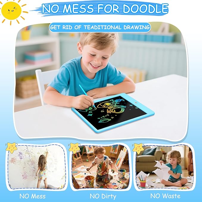Decute Kids Toys LCD Writing Tablet with Stylus, 10 Inch Erasable Toddlers Doodle Board, Reusable Drawing Pad for Kids, Educational Christmas Birthday Gift for 3 4 5 6 7 8 Girls Boys Toddler Blue