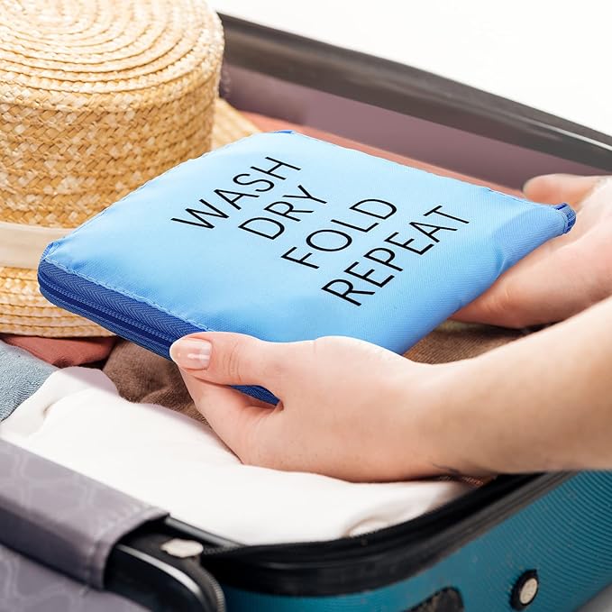 2 Pcs Travel Laundry Bag Washable Dirty Clothes Bag with Drawstring and Zipper for Suitcase, 22 x 18 Inch (Gray, Blue,Classic)