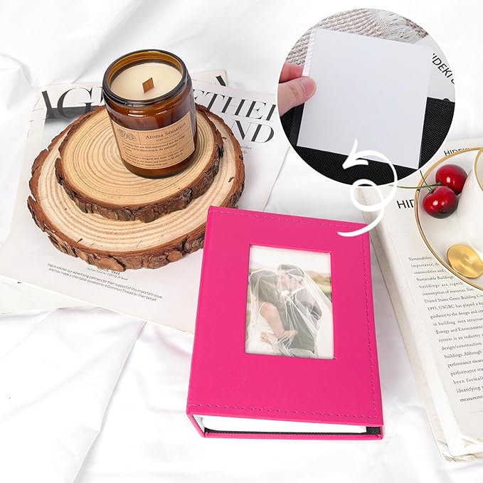 RECUTMS Photo Album 4x6 100 Pockets Leather Cover with Front Window Holds 100 Vertical Picture Book for Wedding Family Baby(Pink)