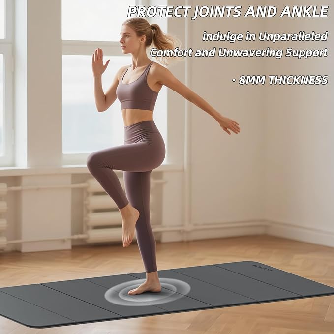 Foldable Yoga Mat Extra Thick 0.32 Inches Eco-Friendly POE Material, Non-Slip Design Fitness Mats, Multi-Purpose Workout Mats For Studio or Home Use (70 x 24 x 0.32 inches）