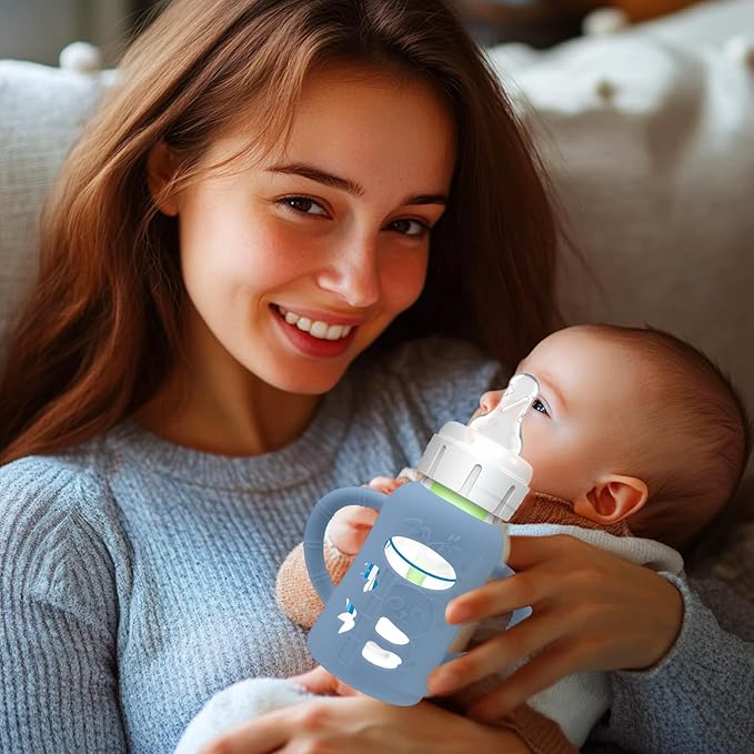 3 Pack Silicone Sleeves for Dr. Brown's Glass Baby Bottles - Drop Protection Baby Bottle Sleeves,Compatible with Dr. Brown's Newborn Glass Bottles,with Silicone Handles,4 oz