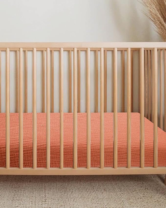 Bassinet Sheet for Baby Boy and Girl, Fitted Sheets for Rectangle, Oval, Hourglass Bassinet Mattress, Muslin Moses Basket Sheets with Neutral Style (Brick)