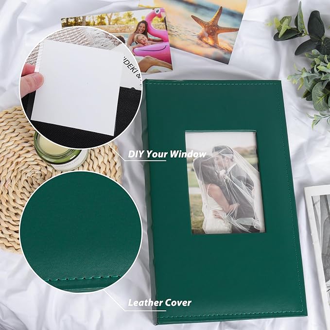RECUTMS Photo Album 4x6 300 Photos Leather Cover Picture Book with 300 Horizontal Pockets, Slip-in Picture Albums for Family Wedding Baby Vacation (Dark Green)
