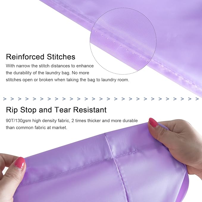 Polecasa Small Heavy Duty Laundry Bag with 130gsm Tear Resistant Fabric and Handles, Easy to Carry Durable Dirty Clothes Drawstring Bag, Perfect for College Dorm, Travel, 2 Pack 21”x24”,Purple