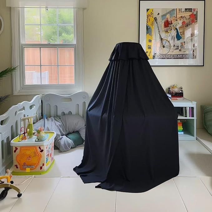 Blackout Crib Canopy Black Crib Tent to Keep Baby in Crib Cover Canopy Bed Curtains for Indoor and Outdoor (Sticker Holder not Included)