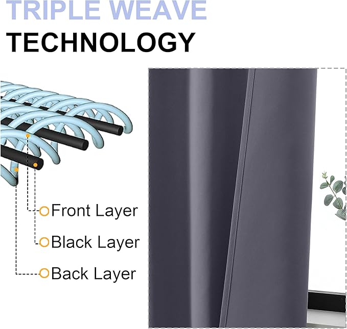 Simplebrand Ava Grey Blackout Curtains for Bedroom 63 Inch Length 2 Panels Set, Solid Thermal Insulated Energy Saving Rod Pocket Window Treatment Curtains Blackout Drapes, W40 x L63 Inch, Grey