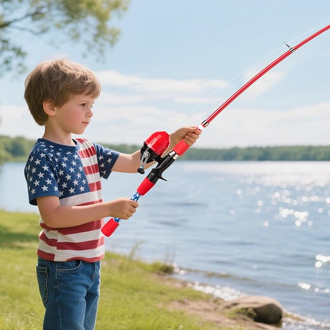 Kids Fishing Pole, Portable Telescopic Kids Fishing Poles for Boys and Girls, Fishing Rod and Reel Combo Kit with Tackle Box, and Fishing Net, Best Fishing Pole for Toddler Youth