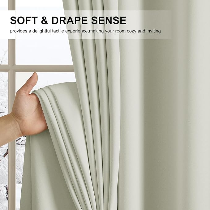 NICETOWN Farmhouse Blackout Curtains 84 Inch Length for Living Room, Grommet Thermal Insulated Window Treatment Drapes for Bedroom, Light Beige Plylux Curtains for Patio Glass Door, 1 Pair, 52 X 84