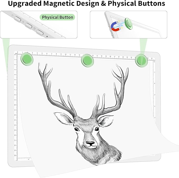 Phylosal Rechargeable A4 Light Pad with Carry Bag, Ultra-Thin Magnetic Tracing Light Box for Drawing, Diamond Art Painting Light Board with Side Button, Super Bright Light Table for Sketching (White)