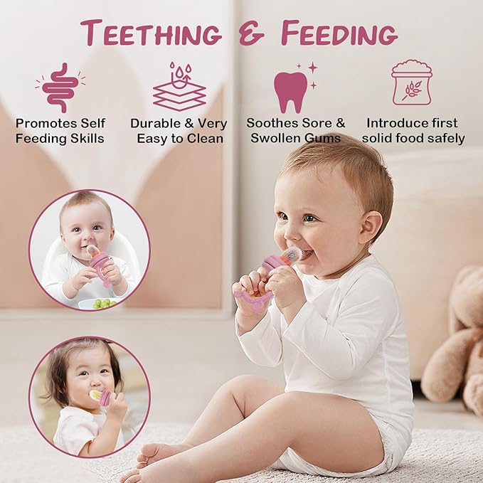 WAJIAYON Baby Breastmilk Popsicle Molds & Baby Fruit Feeder, Infant Food Freezer Tray Storage Containers, Silicone Teething Pacifier Feeder and Teether for Babies,Shower Gifts for Boys and Girls