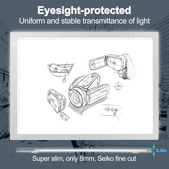 LitEnergy Rechargeable Battery Powered Light Tracing Box, Ultra-Thin Adjustable USB Power Artcraft LED Trace Light Pad Size A4 for Drawing, Streaming, Sketching, Animation, Stenciling (Silver)