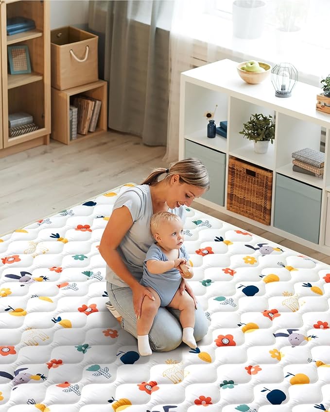 Odorless Premium Foam Baby Play Mat 4ft x 6ft, Soft Microfiber Fabric Crawling Mat for Floor- Comfortable and Hypoallergenic, Non-Slip Cushioned Floor Playpen mat for Infants,Babies,Toddlers