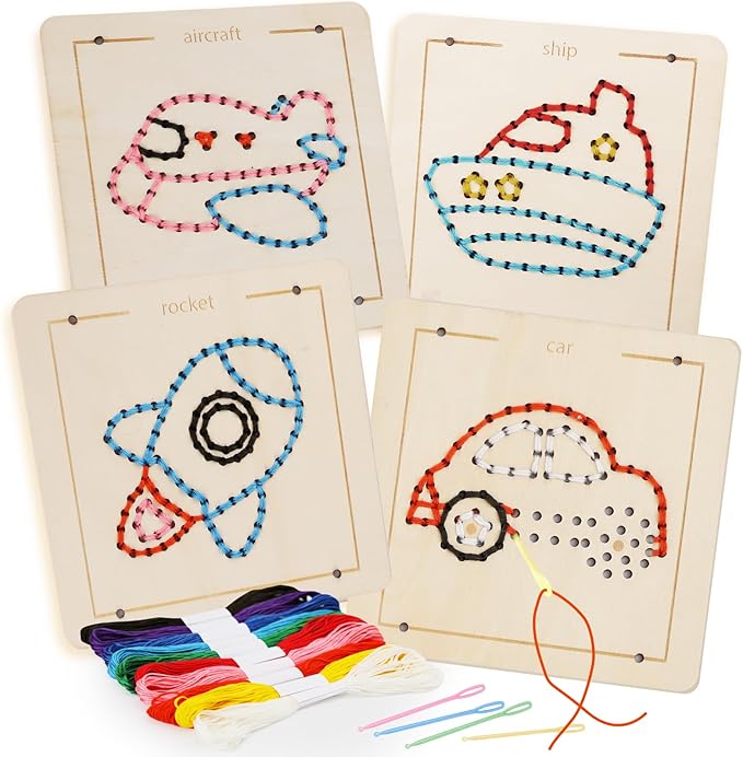 Montessori Wooden Lacing Toys for Toddlers and Kids Ages 2-4 5-7, Sewing Kit Fine Motor Skill Busy Board, Education Sensory Preschool Toy for 1 2 3 4 Year Olds, Birthday Gift for Boys and Girls