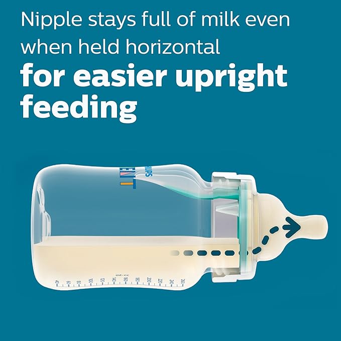 Philips Avent Anti-Colic Bottle with AirFree Vent, 9oz, with Flow 2 Nipples, 1m+, 4pk, Blue, SCY703/24