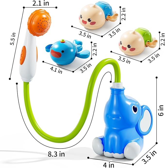 Baby Bath Shower Head Toys for Kids, Bath Toys for Infants with Elephant Water Pump for Kids 2-4, 3 Pack Wind-up Pool Toys for Kid, Bathtub Toys 18-24 Months Toddlers Boys Girls