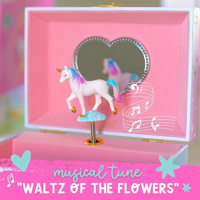 Musical Unicorn Kids Jewelry Box - Girls Jewelry Box with Mirror, Unicorn Toys for Girls Age 4-6