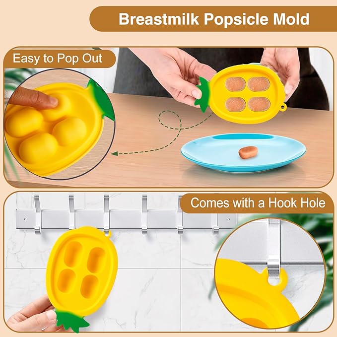 Baby Fruit Food Feeder - Silicone Nibble Tray Combo - Breastmilk Popsicle Mold for Cooling Relief, BPA Free Mesh Feeder for Infant Self Feeding (Claw Beige + Pineapple)