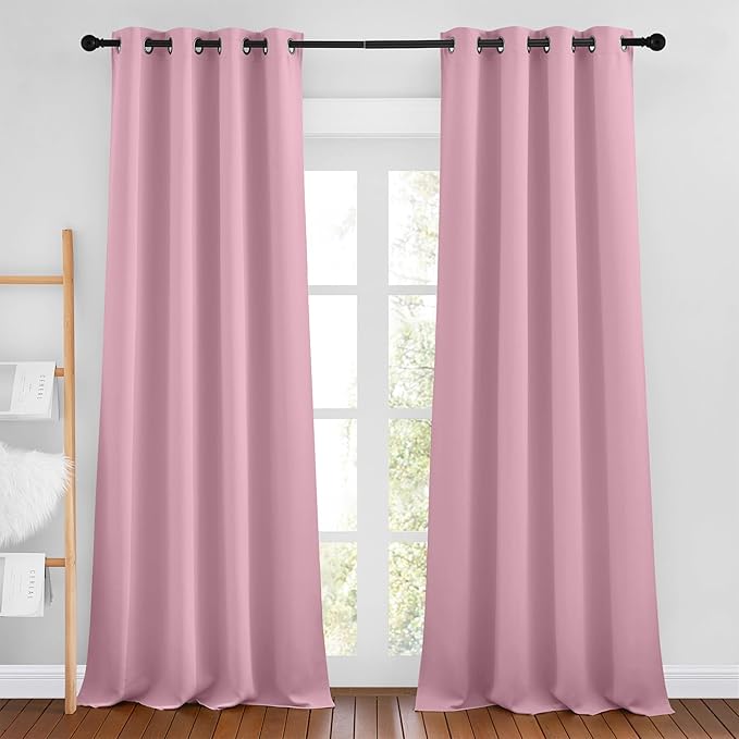 NICETOWN Blackout Living Room Curtains 90 inches Long - Energy Saving Thermal Insulated Sound Dampening Grommet Room Darkening Window Treatments for Bedroom (Crystal Pink, 2 Panels, W46 x L90)