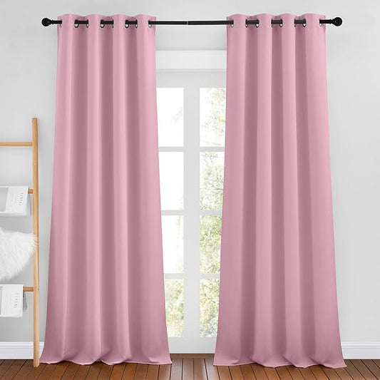 NICETOWN Crystal Pink Blackout Curtains for Living Room, Grommet Thermal Insulated Window Drapes Room Divider Blinds Sound Reducing for Living Room, W46 x L102, 2 Pieces
