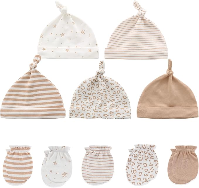 Newborn Baby Boy Girl Caps Mittens Socks Set Cotton Baby Essentials Accessories (Hats+Gloves+Socks)