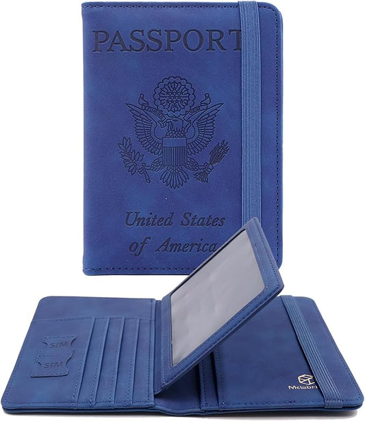 Melsbrinna Rfid Passport Holder for Travel women/Men, Cute Passport Wallet Rfid Blocking Card Slots, Rfid Passport Cover/CaseTravel Wallet, Passport Book Holder (1, Blue5)