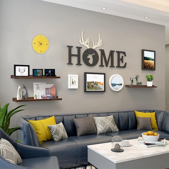 AZSKY 24 Inch Floating Shelves Rustic Wood Wall Shelf Deep Dark Walnut Floating Shelves a Set of 3 Hanging Narrow Picture Photo Ledge Shelves Wall Mounted Bathroom Bedroom Kitchen Office Décor