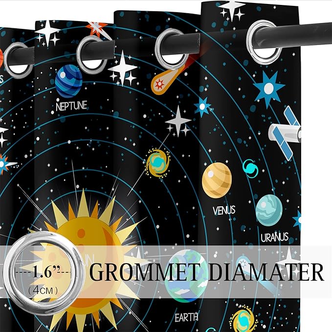 Outer Space Curtains for Boys - 2Pcs Solar System Print Curtain Panels for Boys Bedroom Planets Galaxy 95% Blackout Grommet Top Window Drapes for Living Room, 82" x 84"